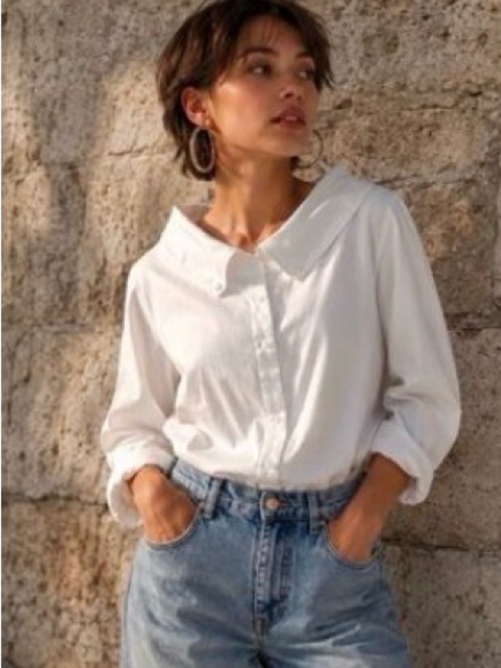 Soft Surroundings Leighton White Relaxed Collar Button-Up Shirt